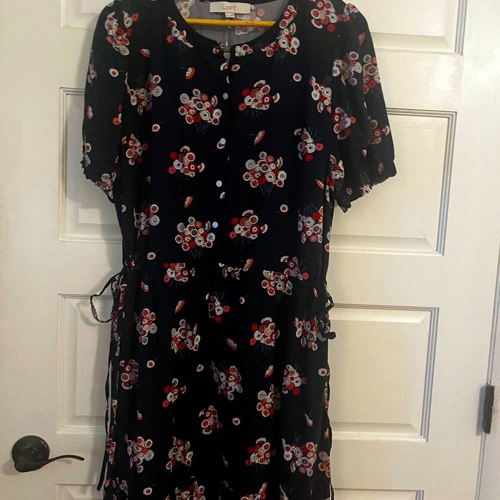 Loft Double Tie Adjustable Waist Floral Midi Dress (16)